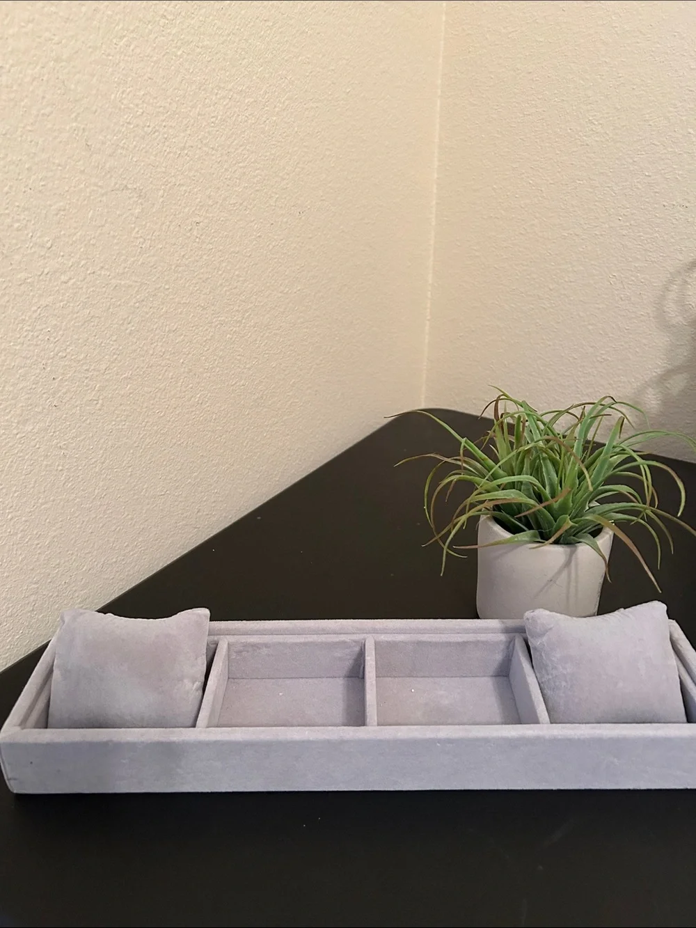 Gray Velvet Jewelry Display Tray with Pillow Inserts
